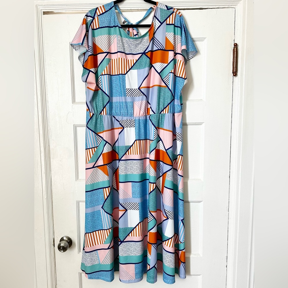 Eloquii Size 22 Geometric Flutter Sleeve Fit and Flare Dress
